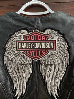 Harley-Davidson Black Leather Vest with Winged Shield Patch